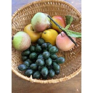 Vintage Faux Fruit Lot Grapes Pear Apple Peach Kitchen Decor Bowl Filler MCM
